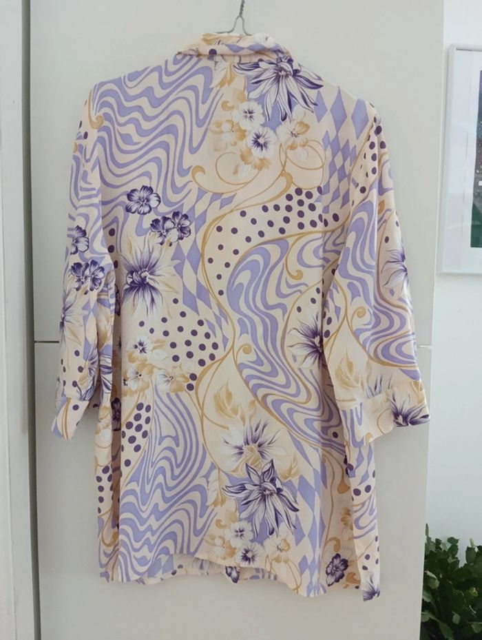 Chemise longue écrue et violette en viscose taille 42 - photo numéro 7