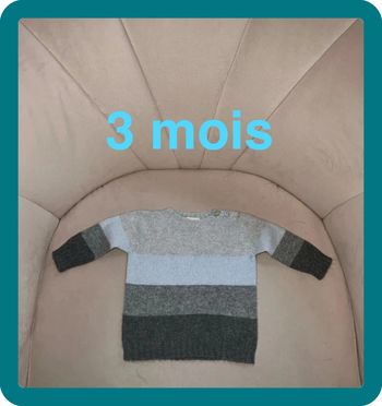Pull camaïeu bleu gris laine et cachemire 3 mois - Kuxo
