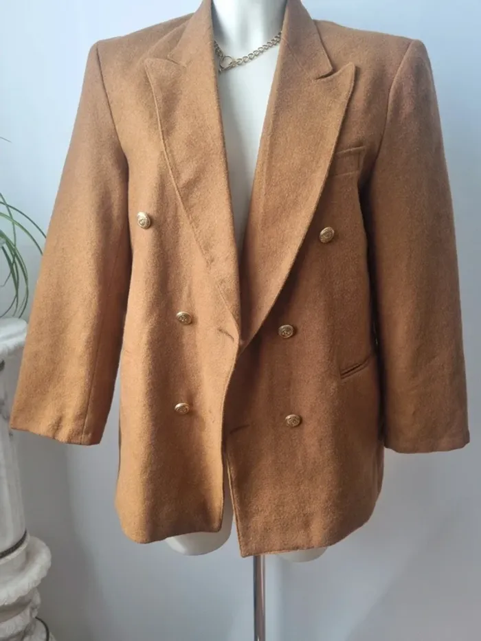 Veste blazer marron en cachemire et laine vintage - photo numéro 10