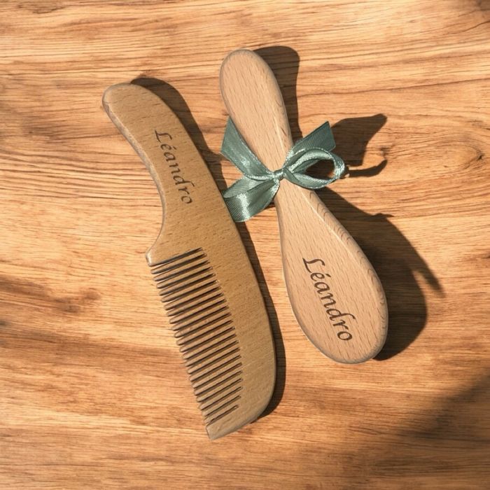 Ensemble de brosse et peigne en bois pour bébé personnalisé - photo numéro 7