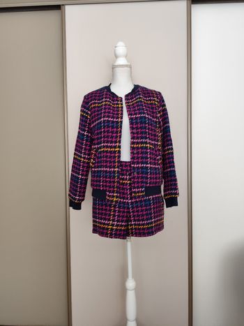 Tailleur short Morgan taille 38 tweed bleu marine a motif automne hiver