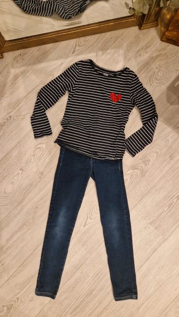 Ensemble marinière Kiabi et tregging bleu foncé Okaïdi 🌸 8 ans