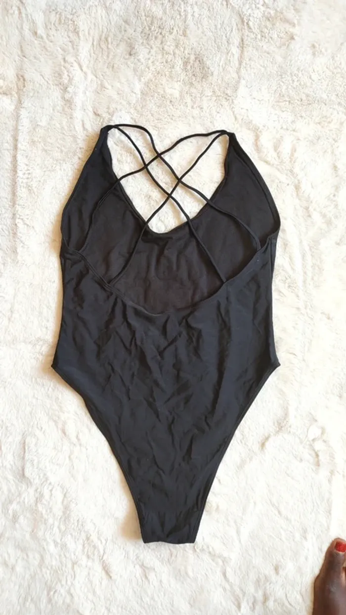 Maillot de bain une pièce noire polyamide élastique inscription - photo numéro 2