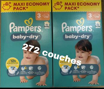 2 cartons couches Pampers Baby dry taille 3