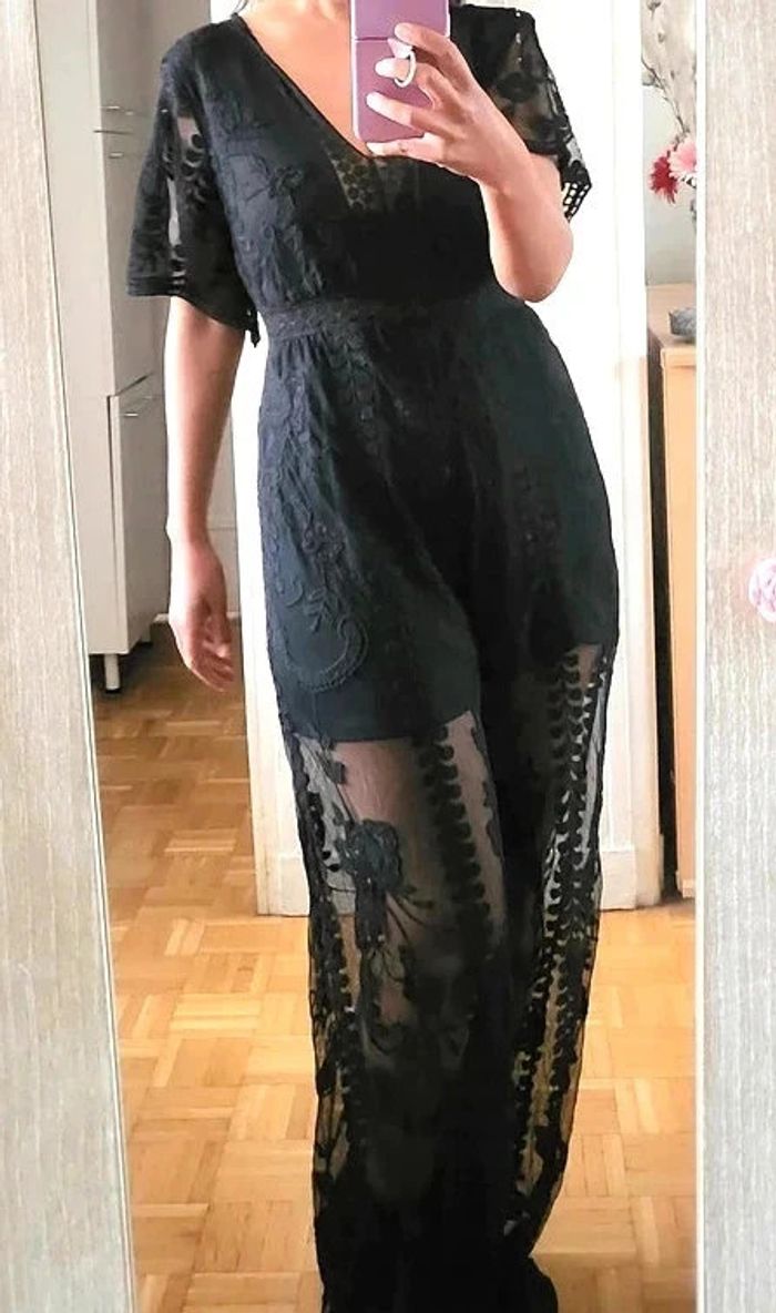 Magnifique combinaison dentelle brodée short intégré sexy chic pépite rare - photo numéro 3