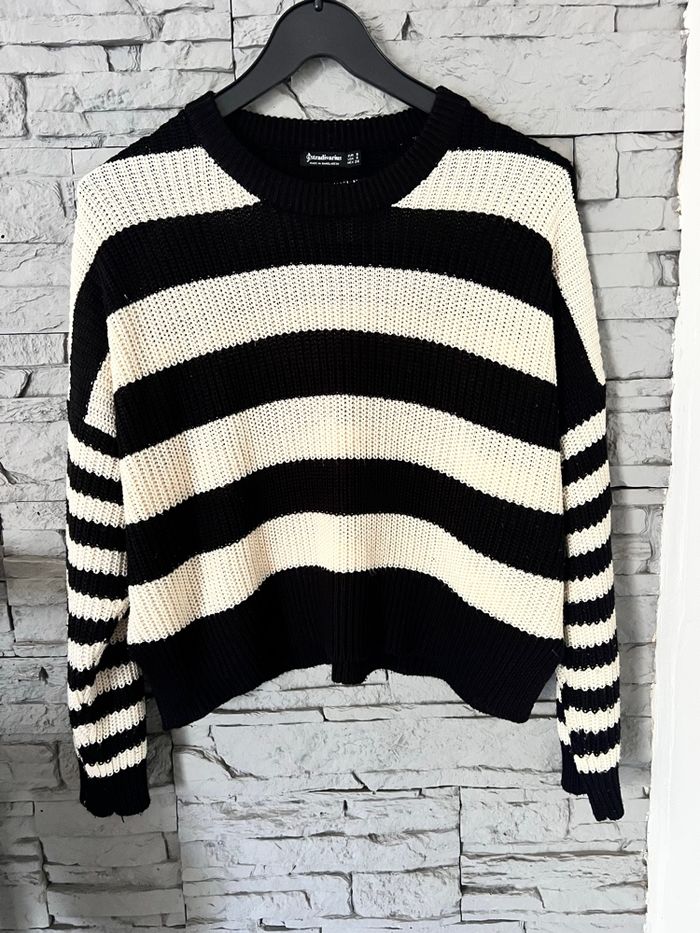 Pull rayé écru / noir - photo numéro 2