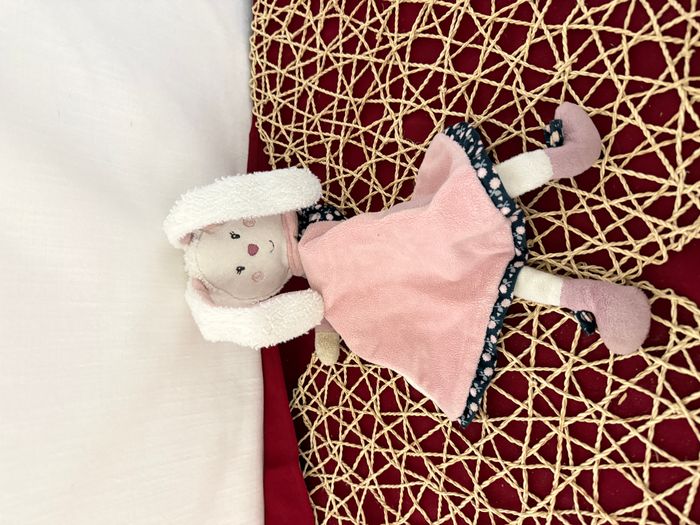 Doudou plat lapin SAUTHON Miss chipie Blanc et Rose 32 cm - photo numéro 2