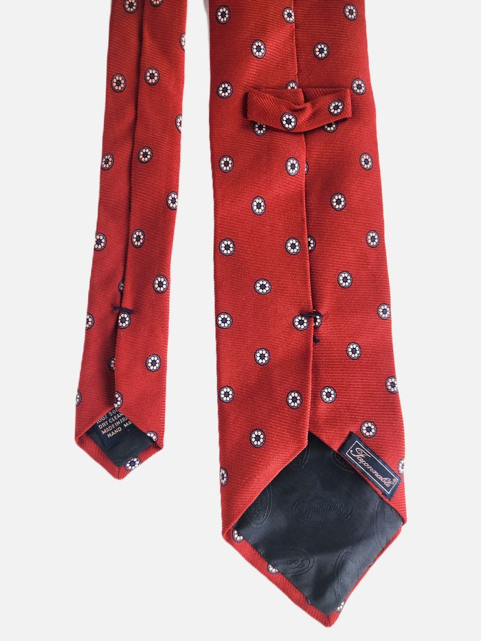 Cravate Façonnable Rouge - 100% Soie - Motif Étoiles/Fleurs - photo numéro 4