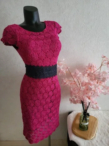 Robe crochet bohème festival - rose violet - la redoute - taille 44