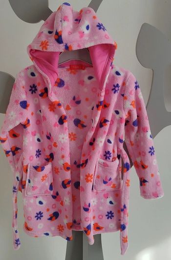Robe de chambre à capuche rose thème oiseaux Tissaia taille 4 ans