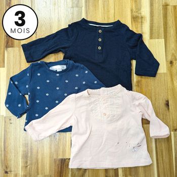 Lot 3 t-shirts manches longues - 3 mois
