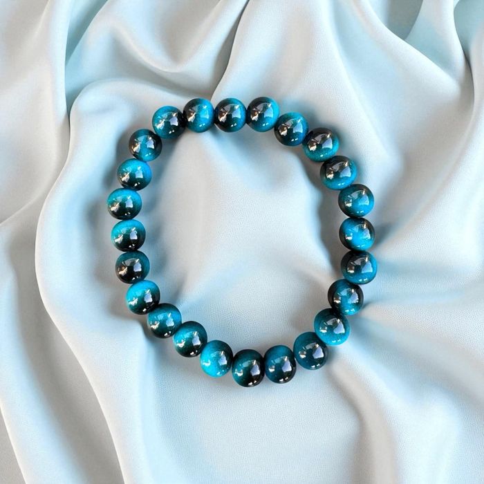 Bracelet en pierre naturelle 8mm – Œil de tigre bleu royal – Neuf jamais porté