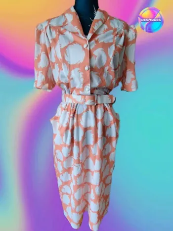 Robe vintage grande taille avec ceinture orange et blanche été