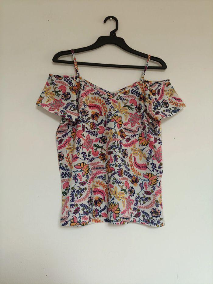 Haut épaules dénudées fleuri multicolore vintage cute old school mignon