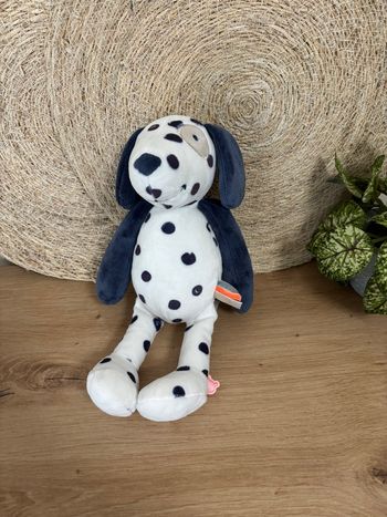 Doudou chien dalmatien aston blanc pois bleu noukies