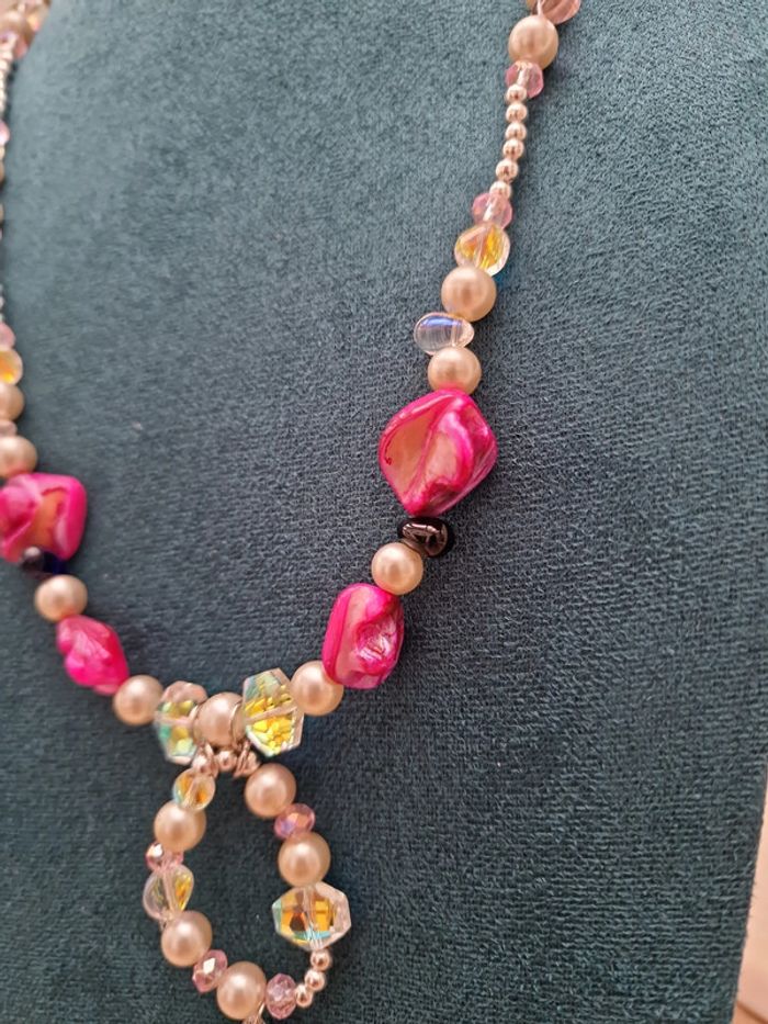 Collier Sautoir Perles Nacrées Perles Cristal Perles Coquillage Fushia - photo numéro 11