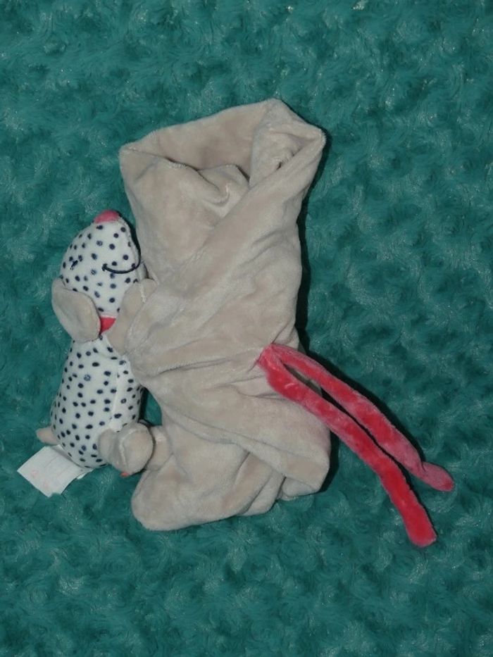 Doudou chien Amy couverture noukie's beige blanc bleu 🐶 état neuf - photo numéro 3