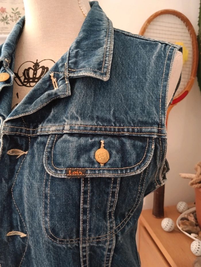 Veste en jean vintage sans manches taille 36/38 - photo numéro 4