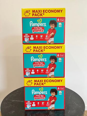 🔹 3 Packs Pampers Baby-Dry Pants Taille 6 Maxi Economy – 222 couches – Neufs scellés