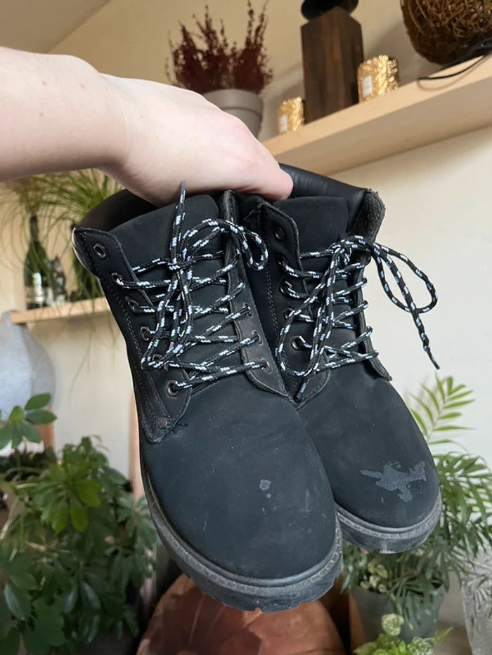 Bottines à lacets en velours - noir et blanc - photo numéro 6