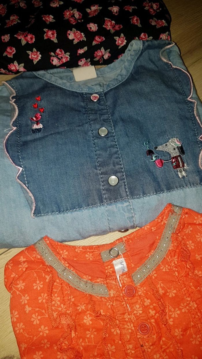 Lot 3 blouses chemises fille 18 mois jeans fleur - photo numéro 2