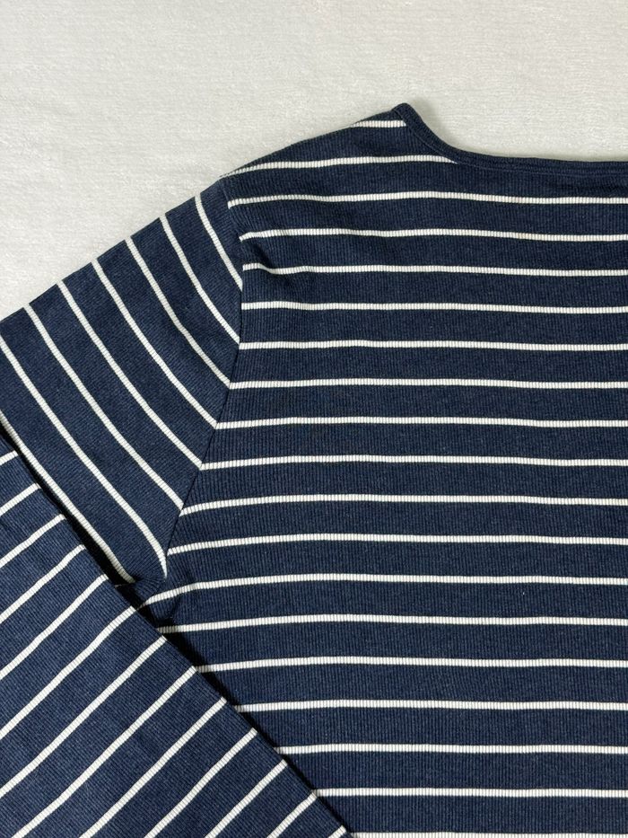 Top T-shirt manches longues marinière Ralph Lauren femme 2X ( 2XL ) bleu marine blanc 100% coton - photo numéro 8