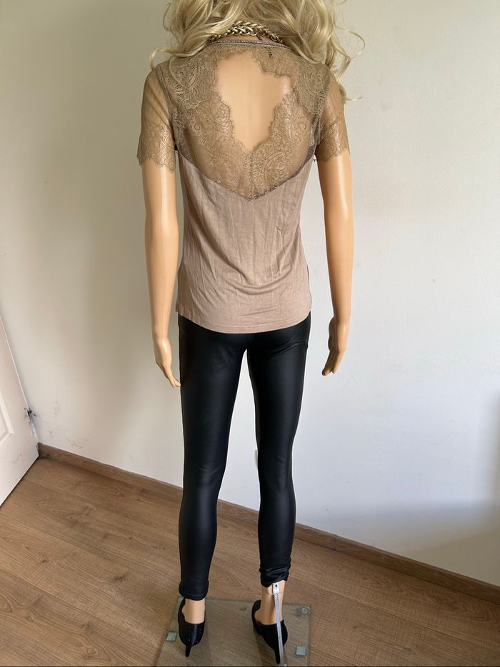 Teeshirt beige kaki avec dentelle Morgan taille S TBE - photo numéro 6