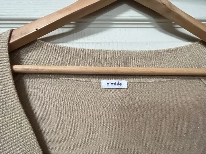 Pull fin col V beige à paillettes doré, taille 42 - photo numéro 8