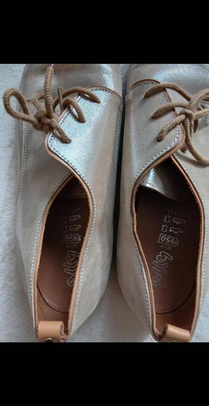 Derbies cuir beige brillant - photo numéro 4