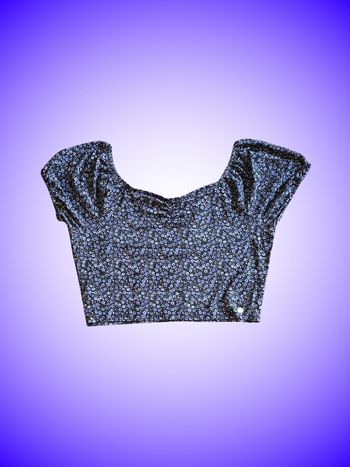 Crop Top Lulu Castagnette – Imprimé Fleuri / Liberty – Encolure Dégagée – Noir & Violet – Taille 42 XL – Très Bon État