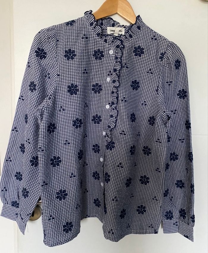 Blouse avec broderie fleurs - Marine - Taille S/M