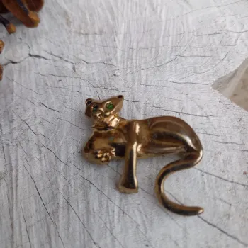 Broche vintage dorée chat