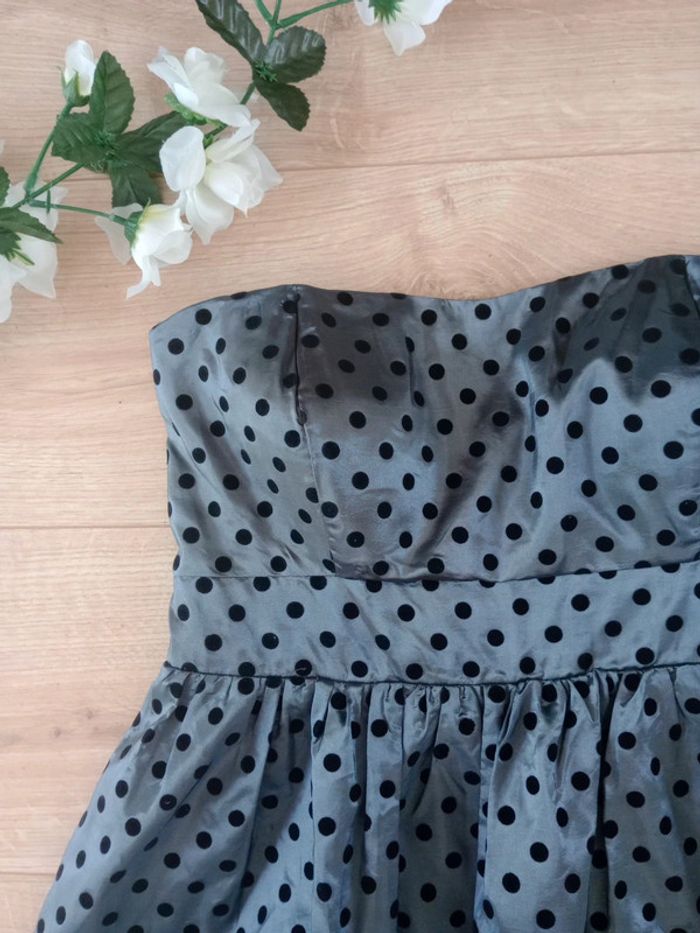 Robe de cérémonie 38 grise cérusée pois noirs c30 - photo numéro 8