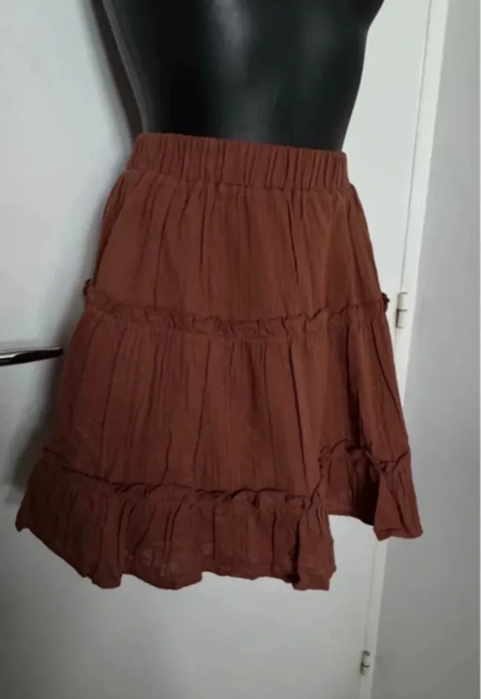 Jupe gase de coton marron camaïeu 36 - photo numéro 2