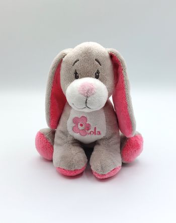 Peluche doudou chien gris rose ARTHUR ET LOLA BEBISOL fleur rose 18 cm assis