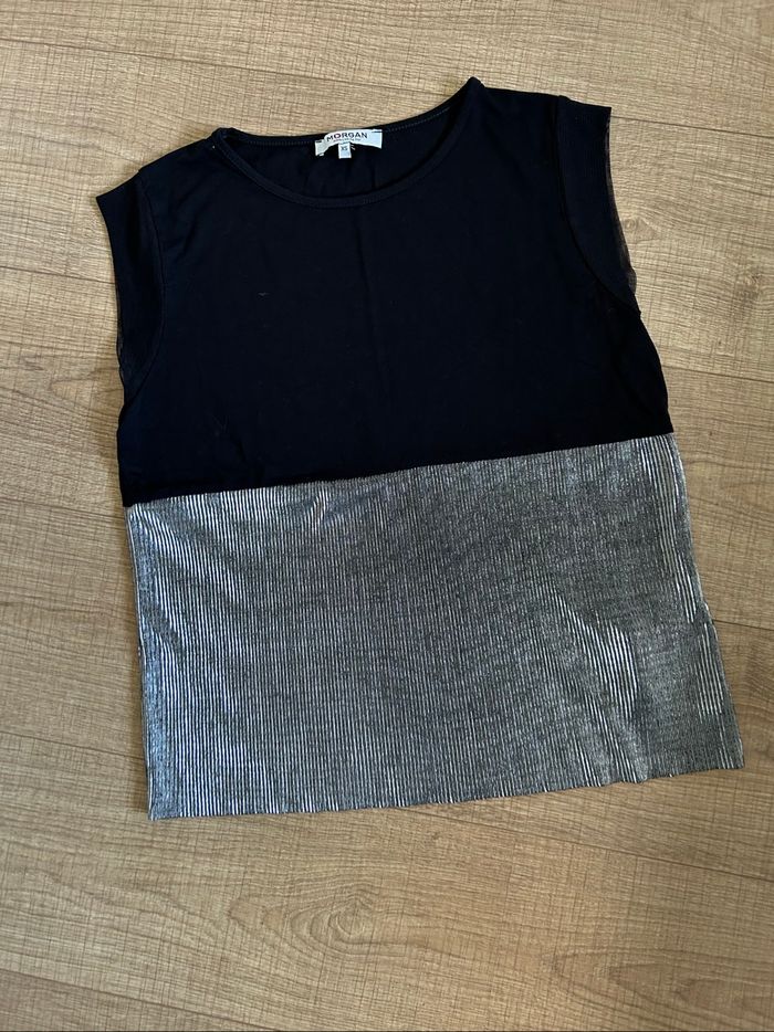 Blouse noire et argentée sans manches Morgan taille XS jamais portée - photo numéro 7