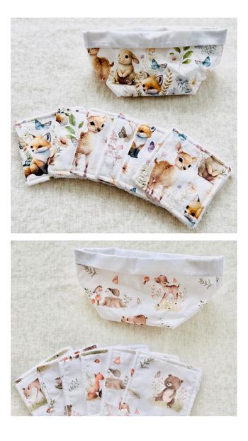 Lot de deux panières + lingettes réutilisables