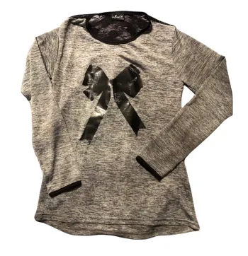 T shirt gris dessin noeud noir et haut du dos en dentelle