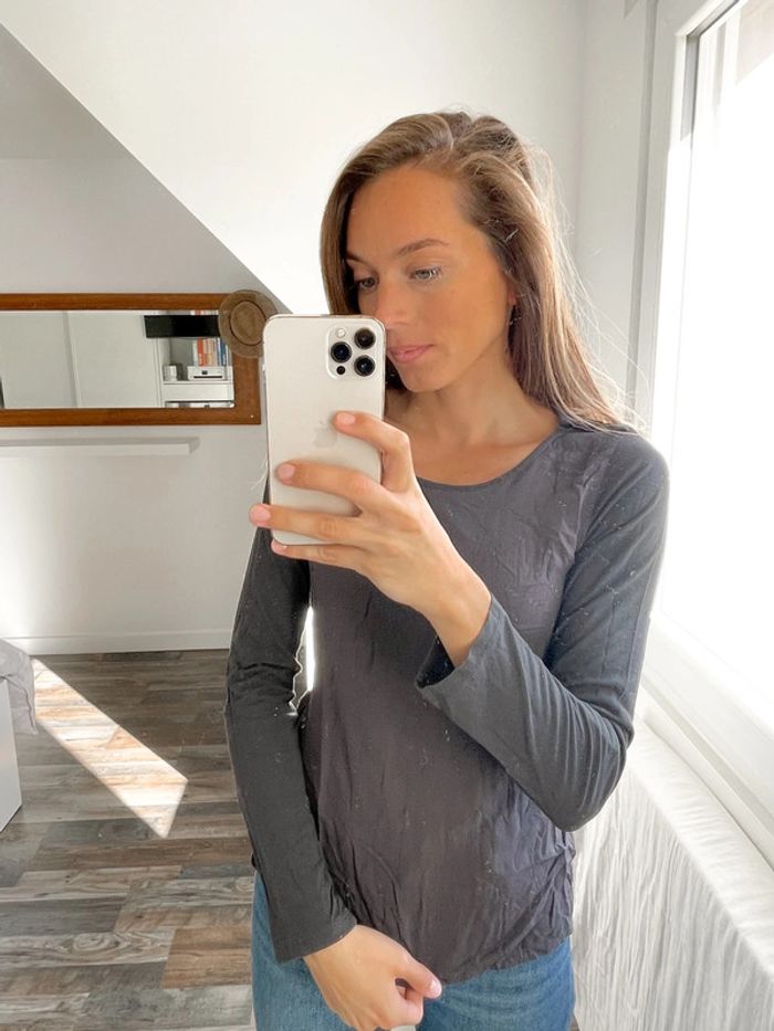 Haut manches longues gris foncé Zara - photo numéro 2