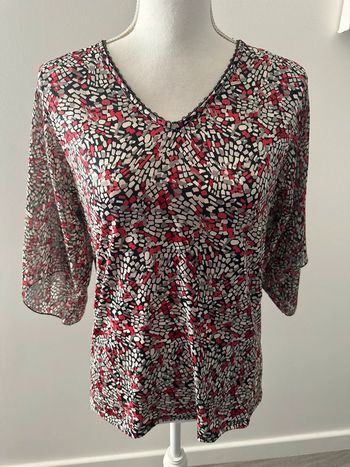 Blouse bariolée pailletée rouge blanche et noire Armand Thiery T1 38 M