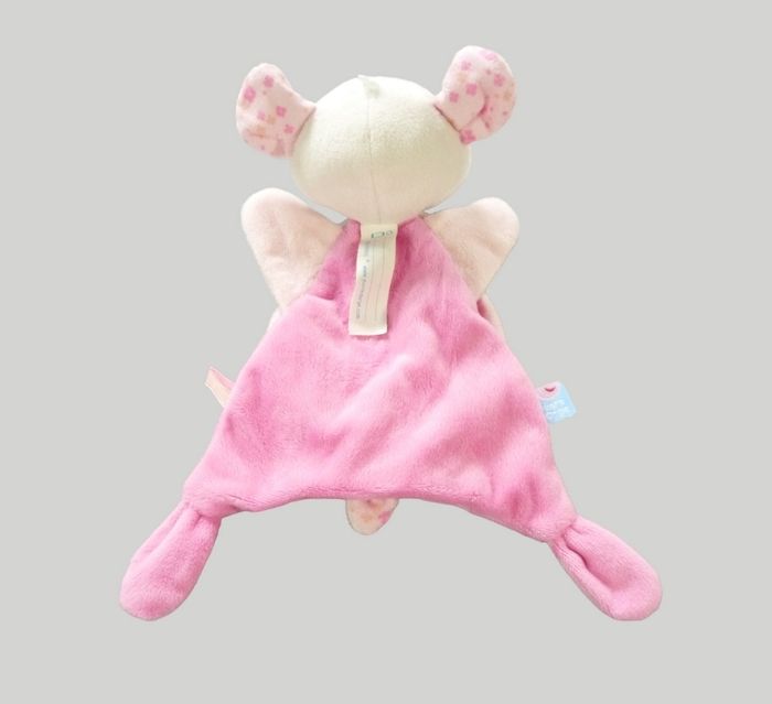 Doudou souris plat velours rose blanc fleurs Sucre d'Orge 25 cm - photo numéro 5