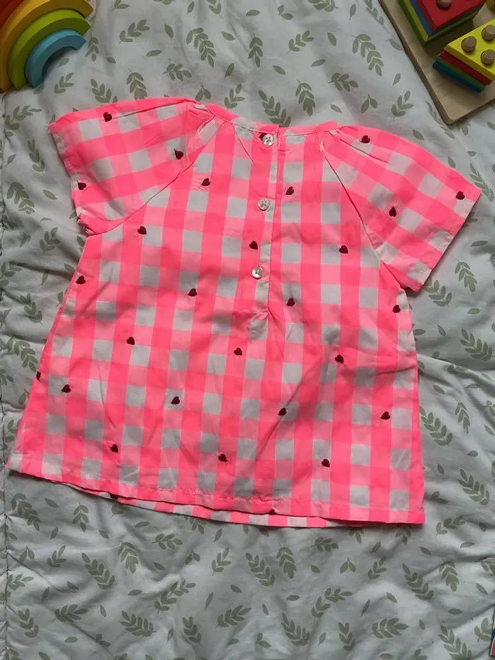 blouse manches courtes a carreaux blanc et rose fluo 18 mois du pareil au même - photo numéro 5