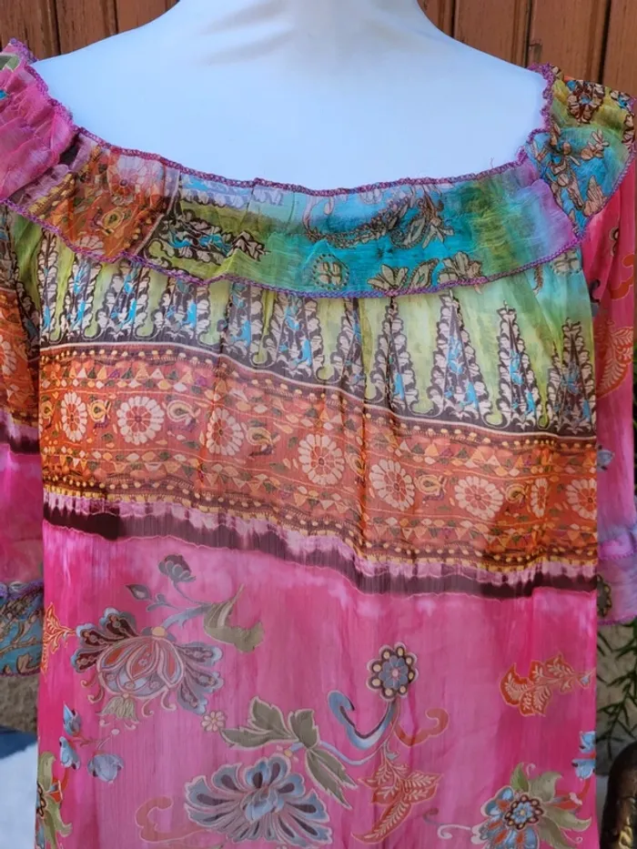 Blouse voile ethnique multicolore taille 42 - photo numéro 4