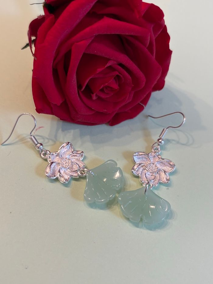 Boucles d'oreilles Ginkgo & Fleur de Lotus – Style Bohème / Zen - photo numéro 3