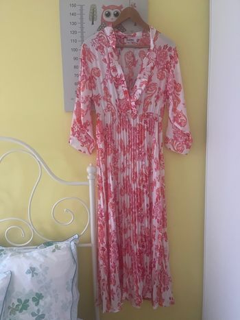 Robe longue  plissée rose/blanche/fuchsia