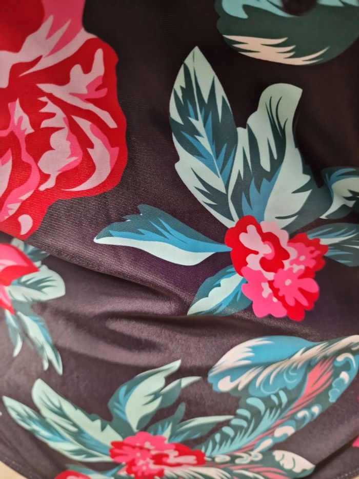 Maillot de Bain Tankini Une Piece Col Bateau Pompons Fleurs Taille 2XL 48 - photo numéro 11