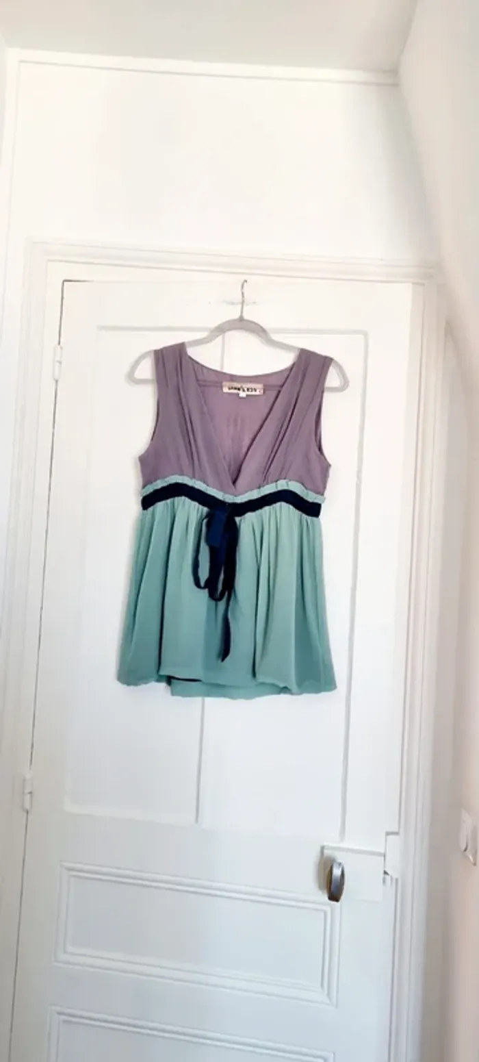 Top débardeur blouse soie tricolore gris menthe diab'less 36 - photo numéro 4