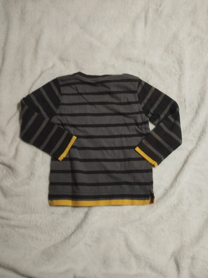T-shirt manches longues rayures noires jaune 4ans - photo numéro 5