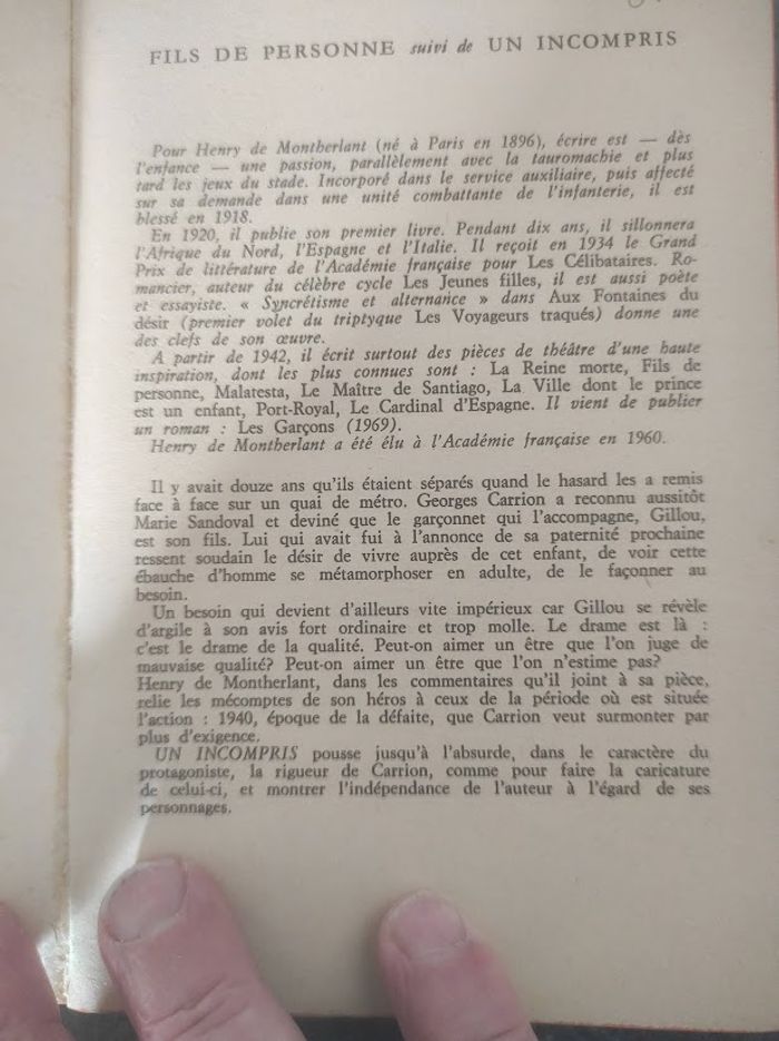 Fils de personne suivi de Un incompris Montherlant Livre de Poche 1970 - photo numéro 4