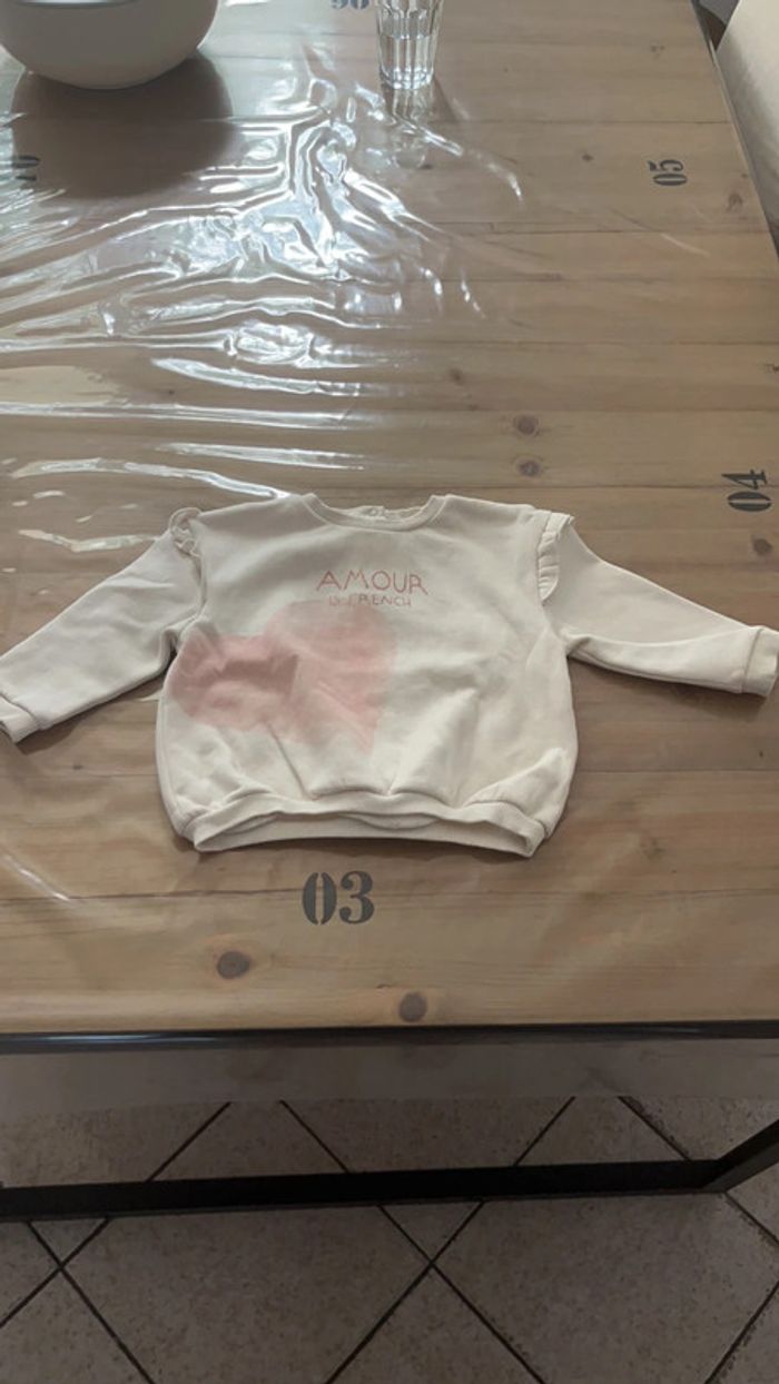 Sweat blanc et rose tape à l’œil 18 mois